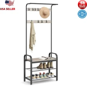 Coat Rack Hall Tree with Shoe Bench for Entryway with 9 Removable Hooks New - Picture 1 of 7