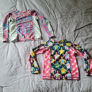 Ruffle Girl Sunshirt Swimsuit Top Size 5 Long Sleeve Lot of 2 Turtle & Paisley - Picture 1 of 11