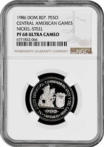 Dominican Republic 1 peso 1986, NGC PF68 UC, "XV Central American Games" - Picture 1 of 2