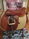 17.5'' WIDE M. TOULOUSE CC JUMP ENGLISH SADDLE w NEW LEATHERS & USED FLEX IRONS