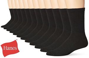 12 Pairs Hanes Premium Men's Socks, Crew, Black, size 6-12