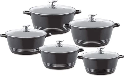 SQ Professional Durane 5pc Black Die Cast Non Stick Induction Stockpot Set