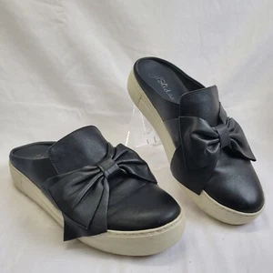 J/SLIDES Bella black leather bow slip-on platform sneaker slides sz 8 - Picture 1 of 14