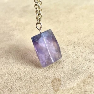 Purple Fluorite Faceted Crystal, Native American Handmade Stone Necklace - Picture 1 of 5