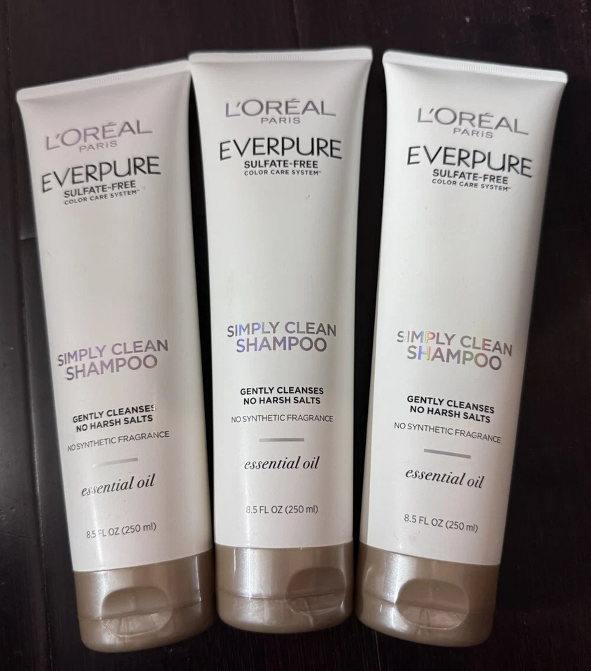 Lot of 3- L'Oreal Paris EverPure Sulfate-Free Simply Clean shampoo Essential Oil - Image 1 of 1