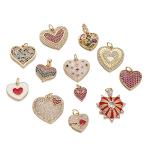 12Pcs Crystal Heart Shape Charm Pendant Zircon Gold Plated Necklace Bracelet DIY - Picture 1 of 13