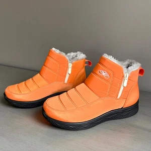 Orange Kunstfell Linie Stiefelette Schnee Winterstiefel Damen Gr. 39 Reißverschluss - Bild 1 von 17