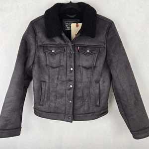 Levi Strauss Mens Sherpa Lined Faux Shearling Trucker Jacket S Bomber Gray NWT - Picture 1 of 9