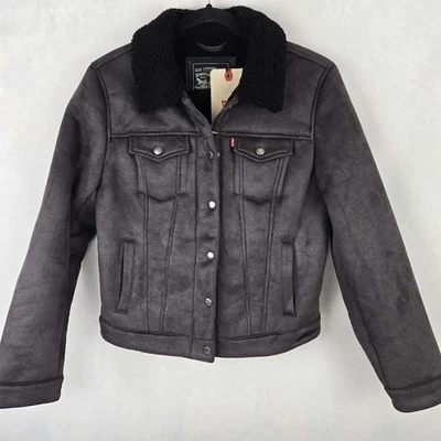 Levi Strauss Mens Sherpa Lined Faux Shearling Trucker Jacket S Bomber Gray NWT - Image 1 of 4