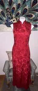 VTG Oriental Red Floral Jacquard Sleeveless Qipoa Cheongsam Dress Size 6/8 NWT - Picture 1 of 10