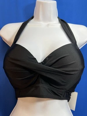 NWT ladies black nylon/spandex crossover style halter bikini top, sz S, cup sz C - Image 1 of 4