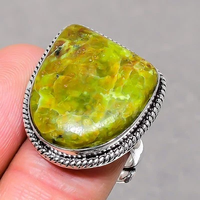 Anillo de joyería ajustable étnico de moda hecho a mano con piedras preciosas de ópalo verde SR 1719 Foto 1 de 4