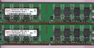 4GB 2x2GB PC2-6400 DDR2-800 HYNIX HYMP125U64CP8-S6 AB-C Desktop Ram Memory Kit - Image 1 of 4