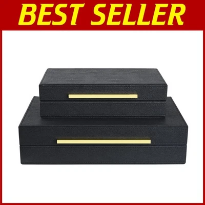 Black Shagreen Decorative Box Set - 2 Pack - Image 1 of 4