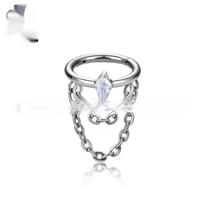 Pendientes colgantes de doble cadena con incrustaciones de circón de aleación de titanio Foto 1 de 4