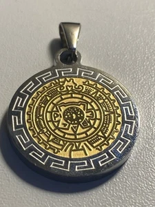 Vintage FINI Dream Jewelry Mexican Mayan Calendar 2-tone Pendant Medallion- Rare - Picture 1 of 3