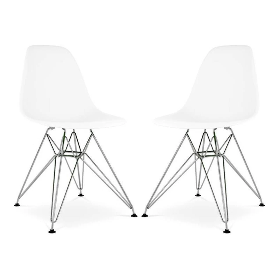 Aron Living Tower 17" Plastic and Chrome Steel Dining Chairs in White (Set of 2)