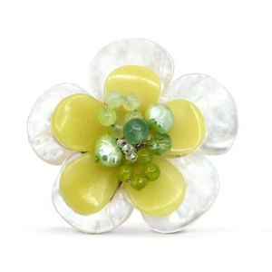 Spring Floral Freshwater Pearl & Green Agate Stone Flower Crystals Brooch or Pin - Picture 1 of 5