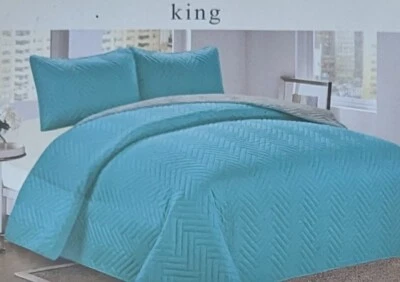 Teal and Gray Wentworth Interiors 3 Piece Embossed Quilt KIng - Image 1 of 4