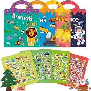 4 Stück Wiederverwendbare Stickerbücher, Spielzeug für Alter 2 3 4 Jahre Kinder Jungen Kleinkinder, 3 - Bild 1 von 27
