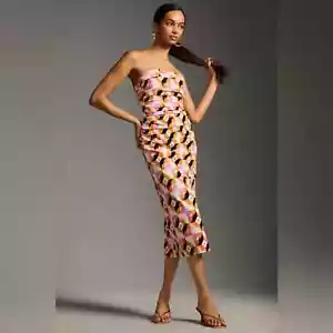 NUOVO abito senza spalline stampato da Anthropologie sottile arricciato taglia large nuovo con etichette - Foto 1 di 16