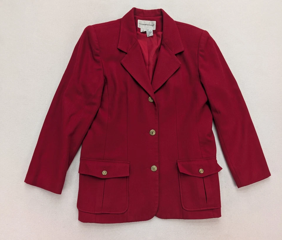 Chaqueta Blazer Fundamental Things Vintage Para Mujer Talla 12 Roja 100% Lana Foto 1 de 4