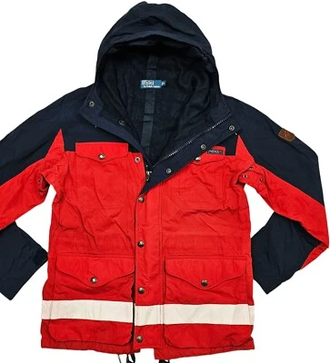 *HOT Men's POLO RALPH LAUREN PARKA CAMPING HOODED FLEECE LINED RED NAVY Jacket S - Image 1 of 4