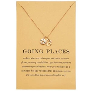 New! Dainty 18K Gold Plated Compass World Map Pendant Necklace - Picture 1 of 2