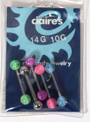 L1 14g 10g 5 rayas pastel 5/8 LENGUA ANILLO BARRA JOYERÍA CORPORAL claire's Foto 1 de 4