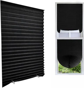 Cordless Blackout Pleated Fabric Shade Window Shades 24"W x 59"H, Black - Picture 1 of 7