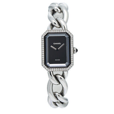 Chanel Premiere Gourmette Chain H7021 Negro Factory Diamond Reloj Mujer 20x26mm