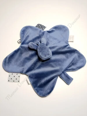 Doudou Plat/Mouchoir Étoile Paco Âne/Cheval Bleu Marine Attache Tétine - Noukies - Photo 1/4