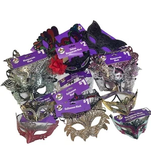 Masquerade Mask 15 Pc Lot Mixed Styles Colors Sequins Glitter Plastic Felt - Picture 1 of 6
