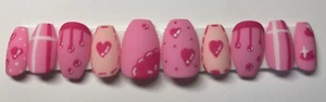 Matte Pink Pop Art Valentines Press On Nails - Picture 1 of 1