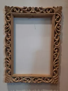 Wooden Rectangle Shape Handmade Carved Natural Color Teak Wood Mirror Frame - Picture 1 of 5