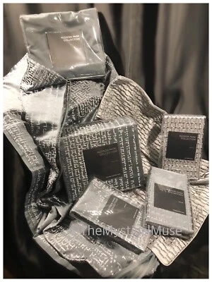 6 PC SET~Hudson Park Faded Geometric F/Queen Duvet,Shams, Bedskirt Slate NWT - Image 1 of 4