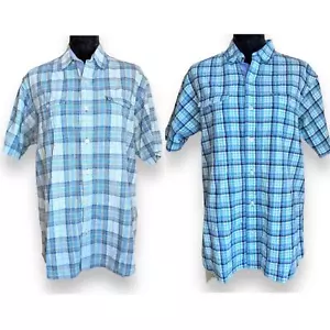 Bob Timberlake | Men’s 2-Piece Blue Plaid Short Sleeve Button Up Shirts - Picture 1 of 9