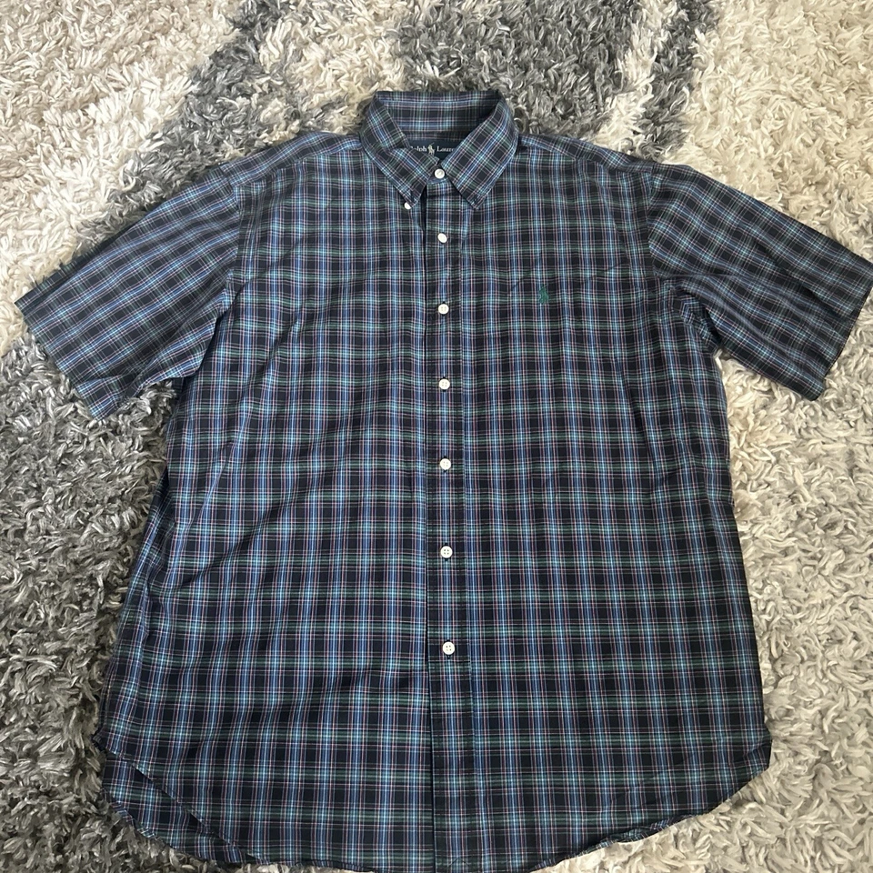 Camisa Ralph Lauren Para Hombre L Cuadros Manga Corta Abotonada Azul/Verde/Rojo Foto 1 de 4