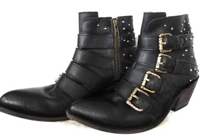 Liberty Black Women's Cowboy Booties Rocker Buckle Studded Short Boot  Size 9 - Picture 1 of 16