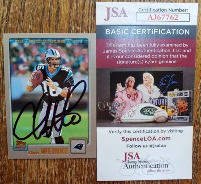 Tarjeta de radiocontrol autografiada firmada 2001 Topps Chris Weinke novato certificado de autenticidad JSA Panthers Foto 1 de 3