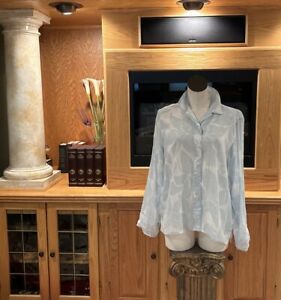 Liz Claiborne Women’s Long Sleeve Button Up Light Blue & White Floral Blouse XLG