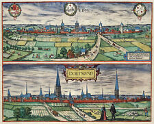 Lippstadt And Dortmund Original Copperplate Braun Hogenberg 1588