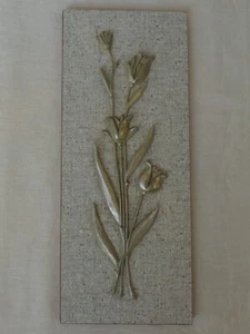 Tulip Flower Bouquet Composition Picture Vtg Hand Crafted Decor Painting Gray - Picture 1 of 7