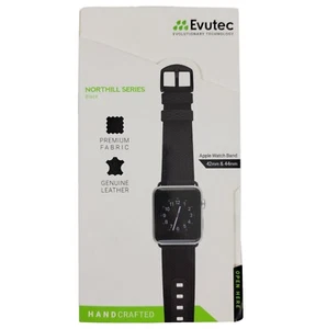 Banda de Apple Watch 42 o 44 mm tela tejida negra y cuero genuino serie Northill - Imagen 1 de 4