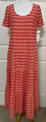 NUEVO CON ETIQUETAS London Times Talla S Coral Blanco Rayas Manga Corta Maxi Vestido Foto 1 de 4