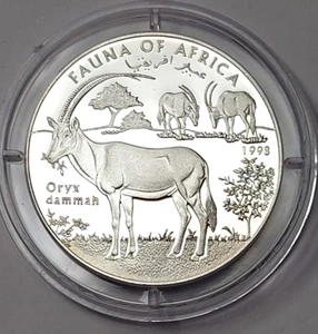 Somalia Republik 10.000 Shillings 1998 PP Silber 999 Ø35mm Oryx Antilope WWF - Bild 1 von 2