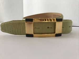 Carlisle Leather Belt 116085 Iridescent   Green Size M Gold Enamel Buckle USA