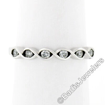 NEW 10k White Gold 0.20ctw Round Diamond Braided Stackable Wedding Band Ring - Image 1 of 4