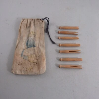 Bolso Dolly's Clothespin de juguete vintage con 7 cierres de madera Foto 1 de 4