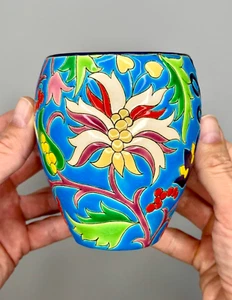 ⭕️ VINTAGE BEAUTIFUL EMAUX DE LONGWY ENAMEL FLORAL 4IN VASE MADE IN FRANCE - Picture 1 of 9